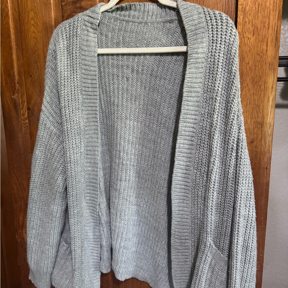 SHEIN Gray Chunky Knit Cardigan Sweater